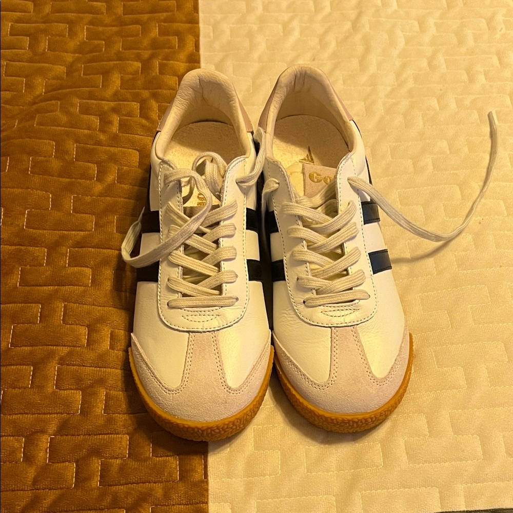 White and Black Sneakers with Gum Sole